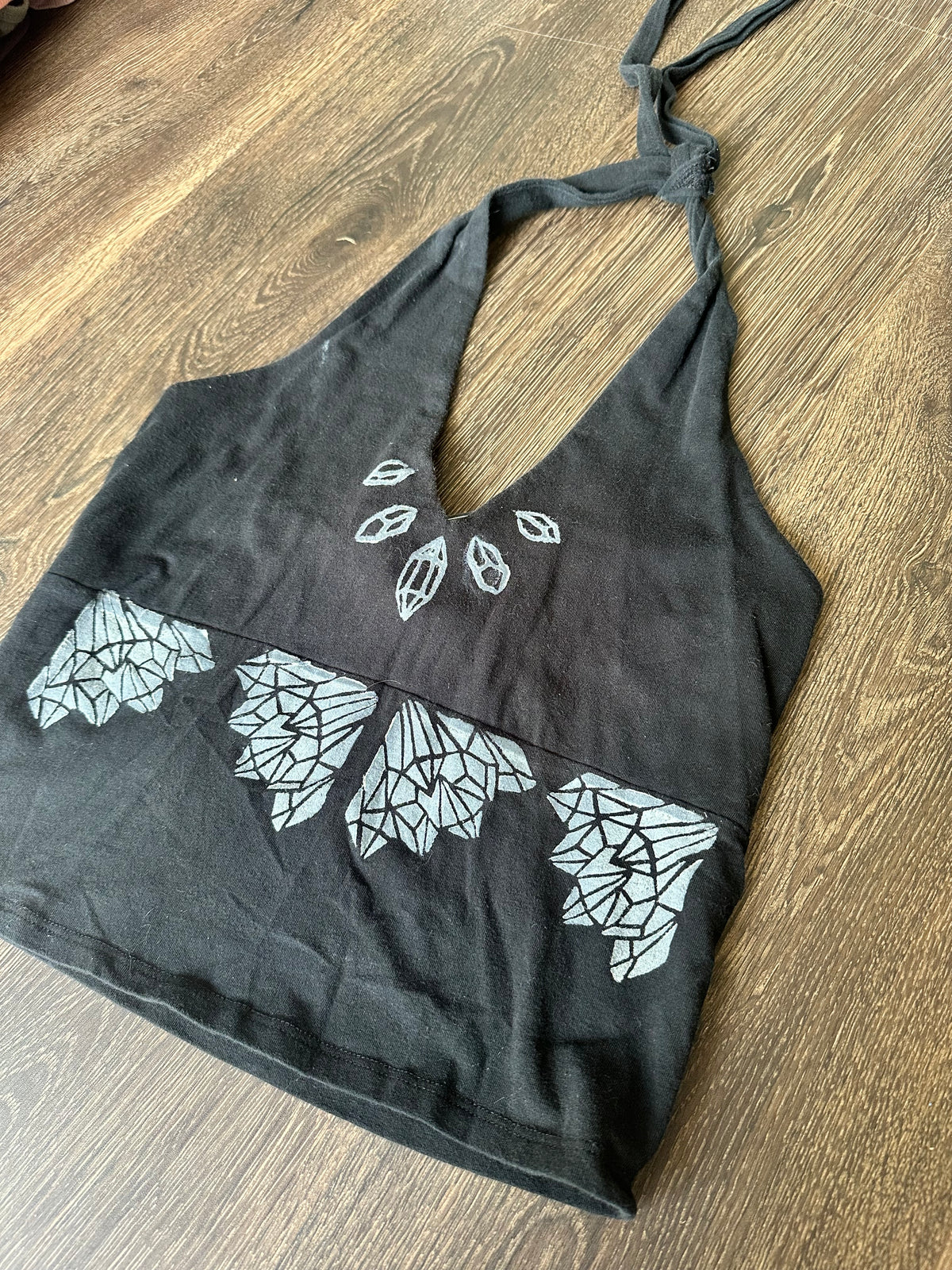 Medium black crystal Block print Crop top