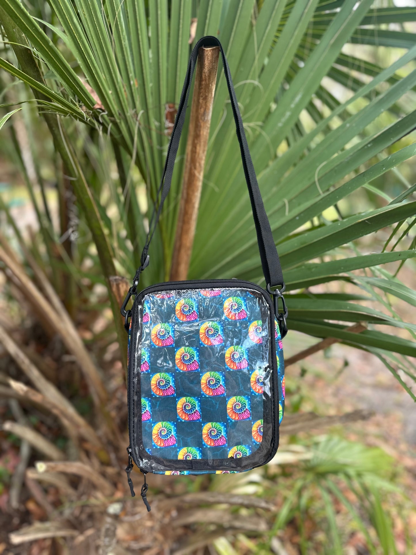 Checkered Ammonite Pin Window Crossbody Bag