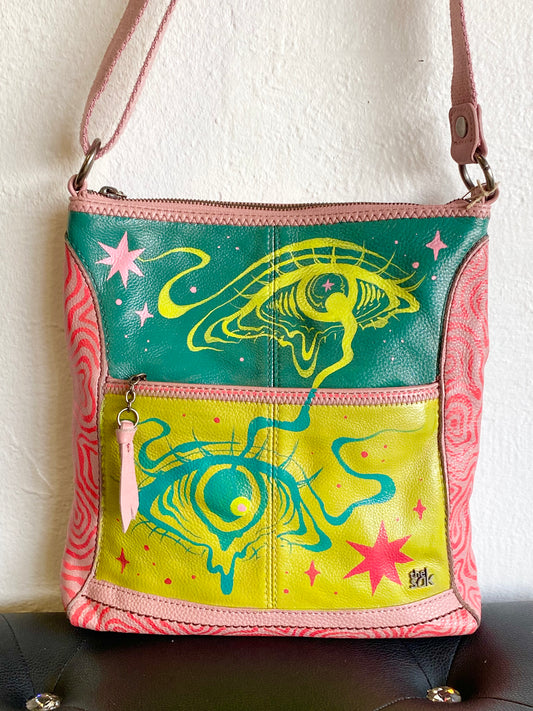 Hand-Painted Genuine Leather Bag - Drippy Eyes