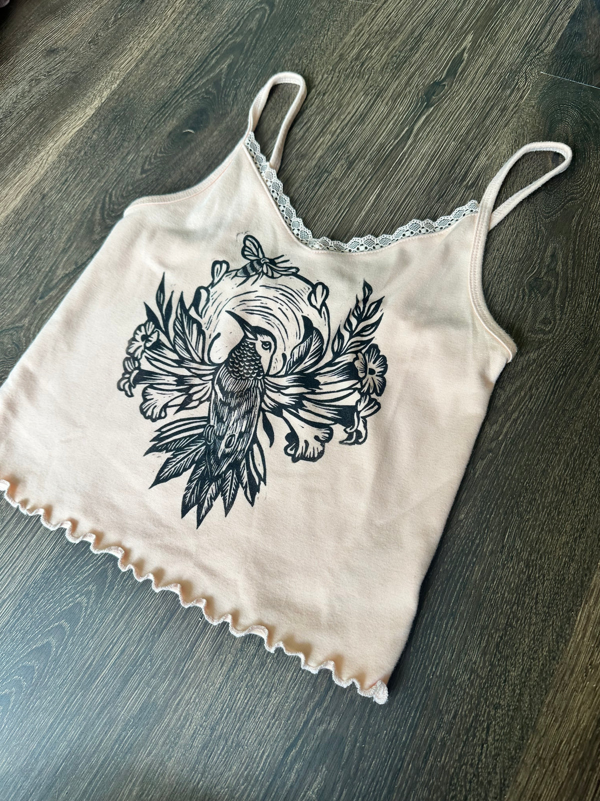 Medium peach pollinators Block print Crop top