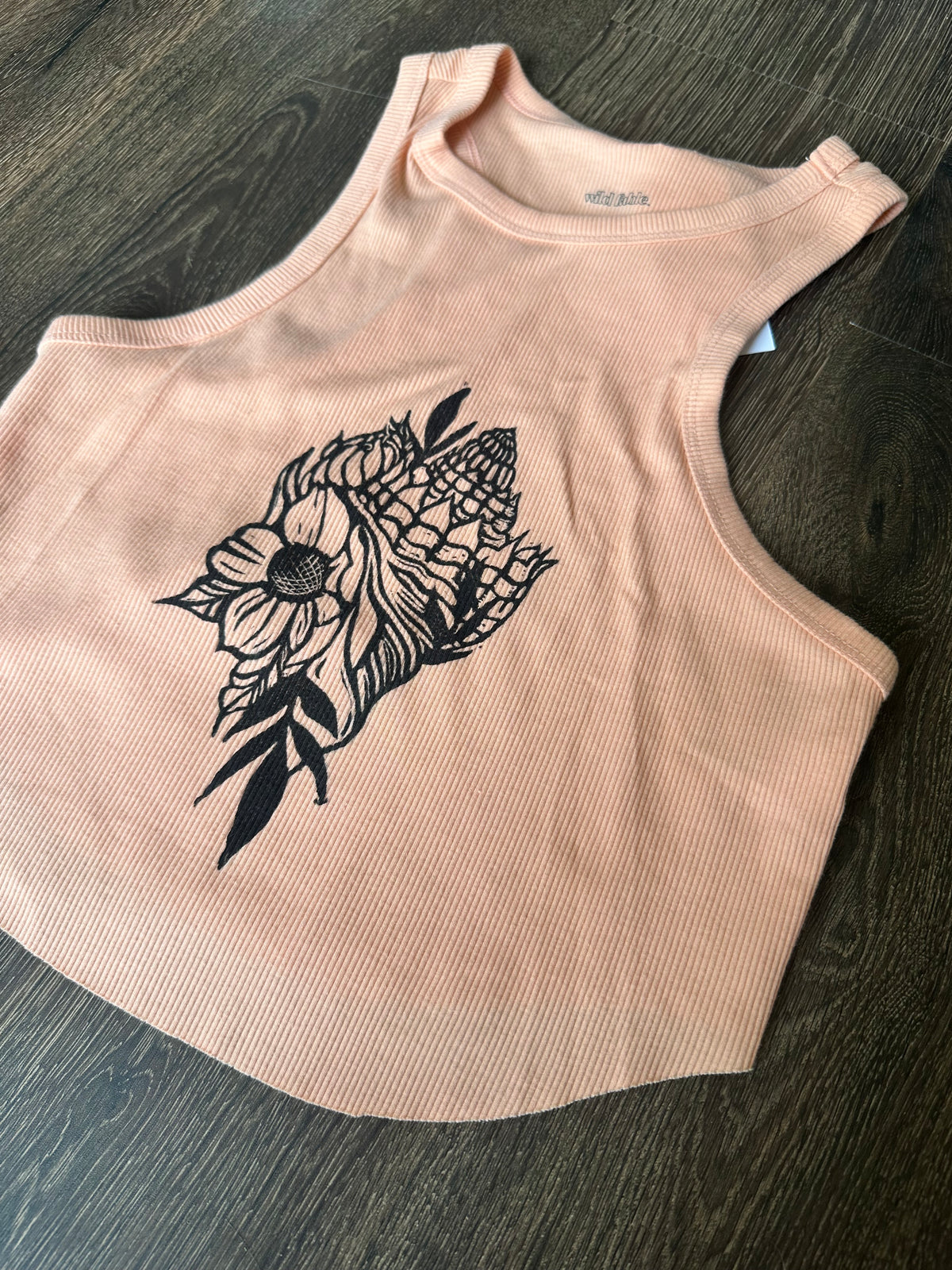 Large blossom beach Block print Crop top