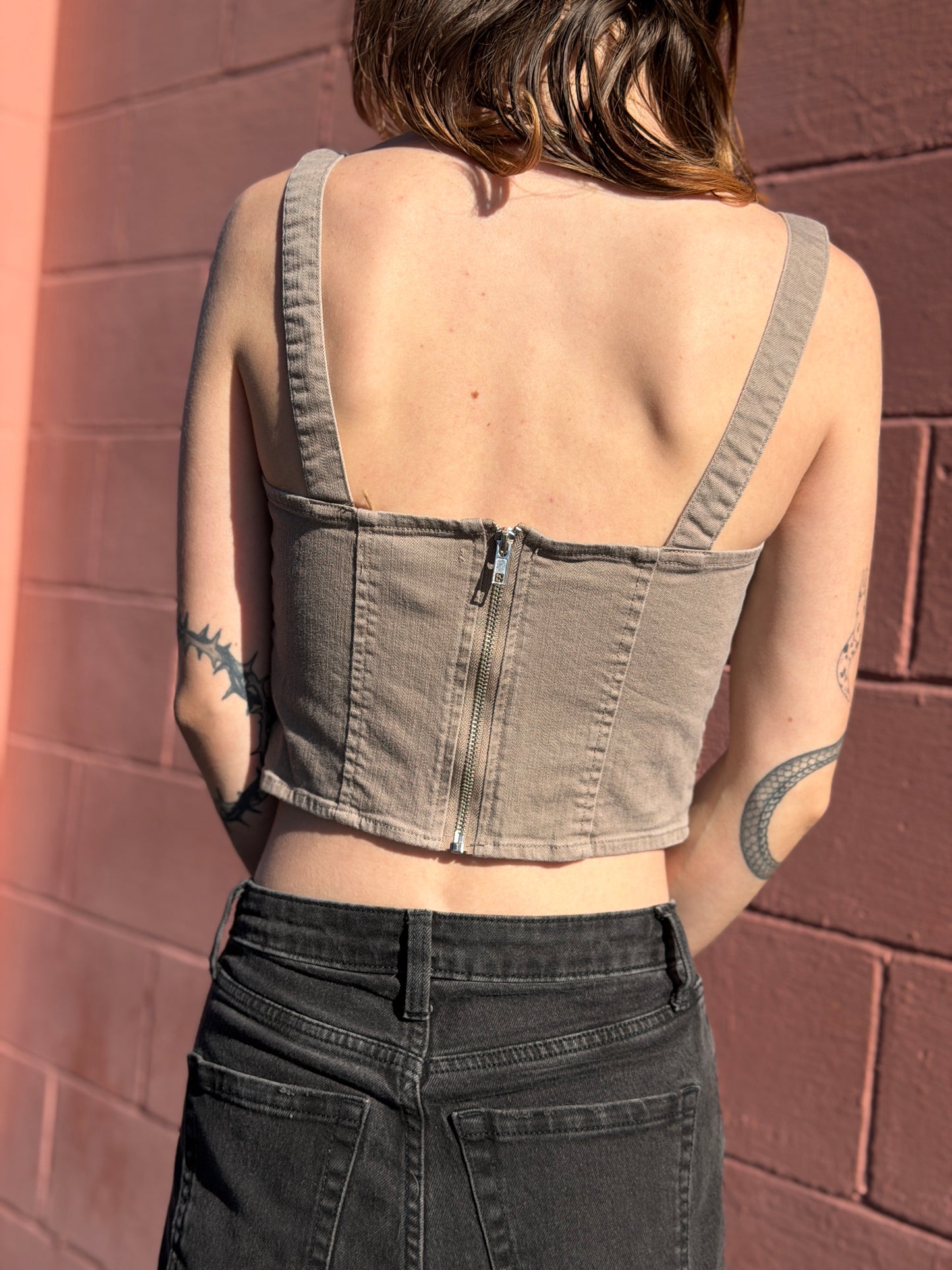 Mushroom Cropped Denim Tank *small*