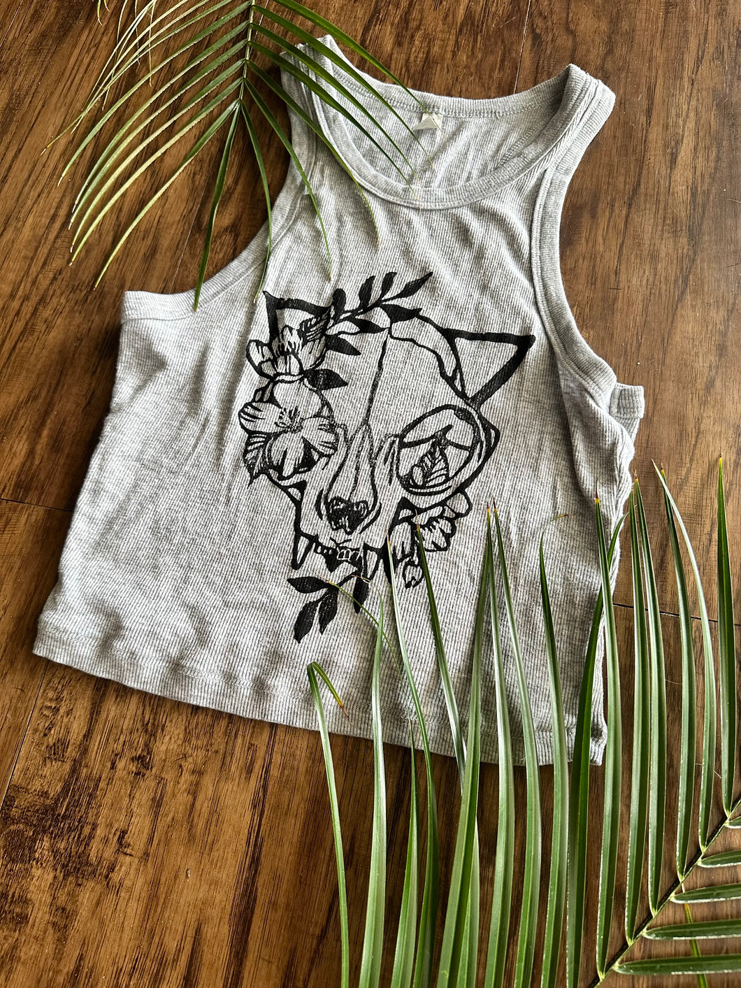 Gray Cat Skull Crop top (xs)