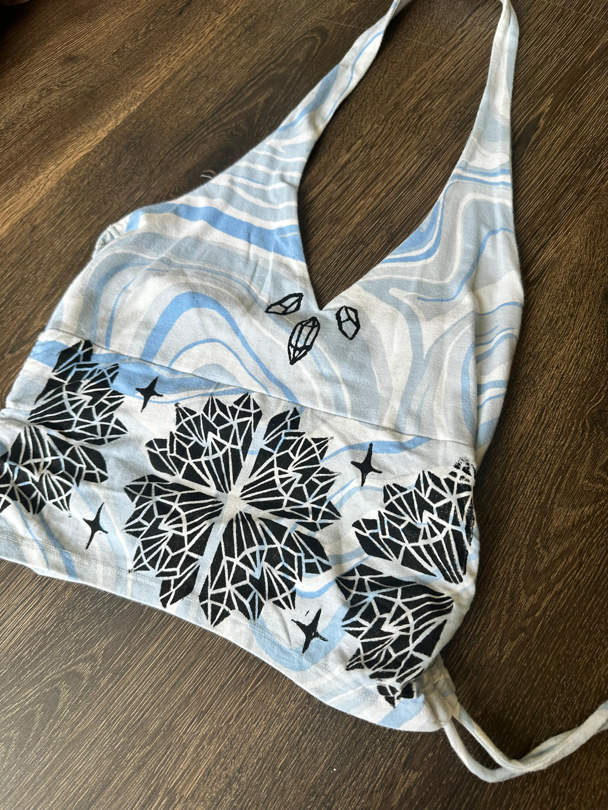 Medium tie dye crystals Block print Crop top