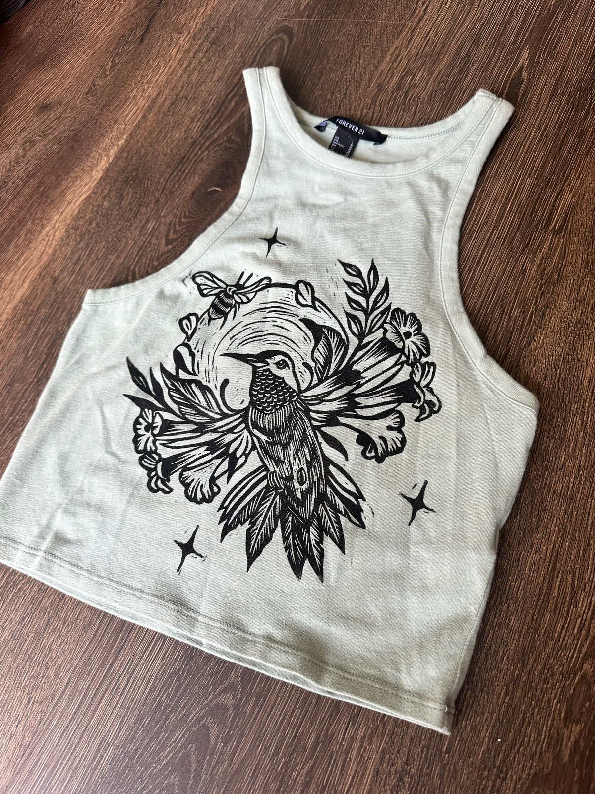 Medium sage pollinators Block print Crop top