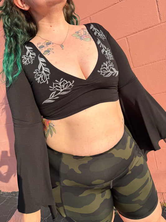 Floral Bell Sleeve Crop Top *Large*