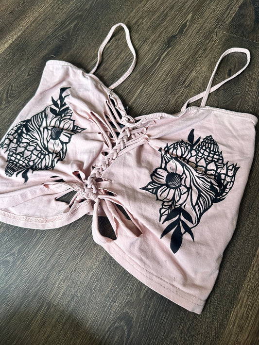 Xl braided shells Block print Crop top