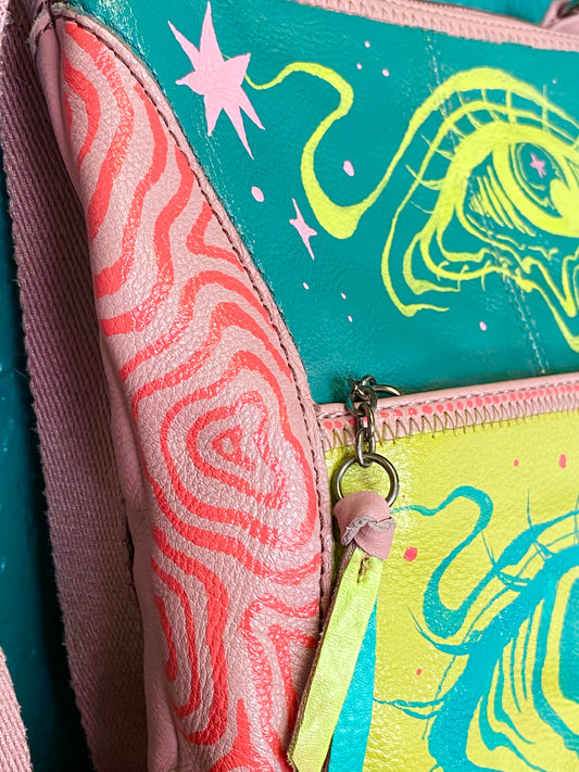 Hand-Painted Genuine Leather Bag - Drippy Eyes