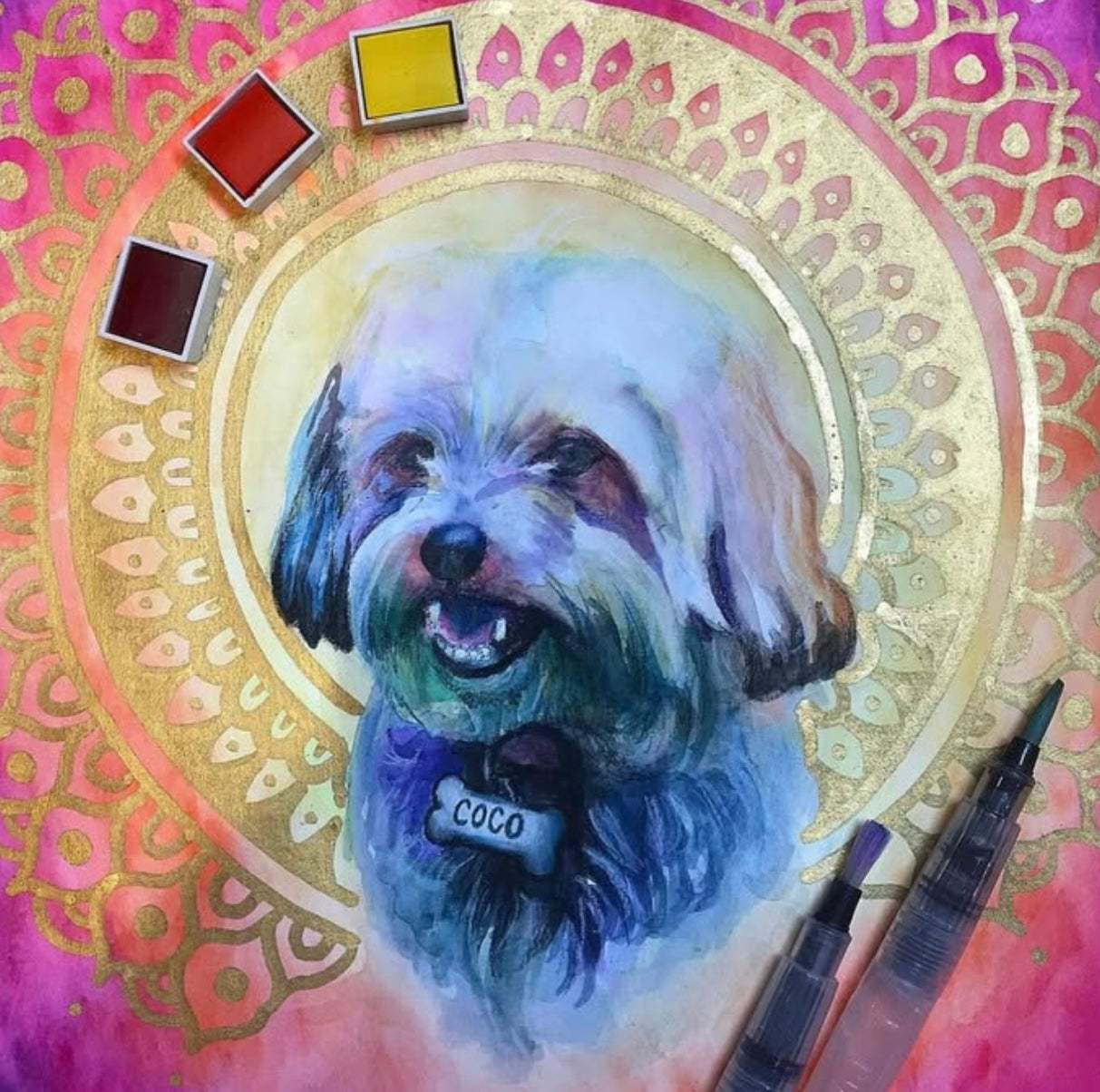 Framed Watercolor -Pet portrait