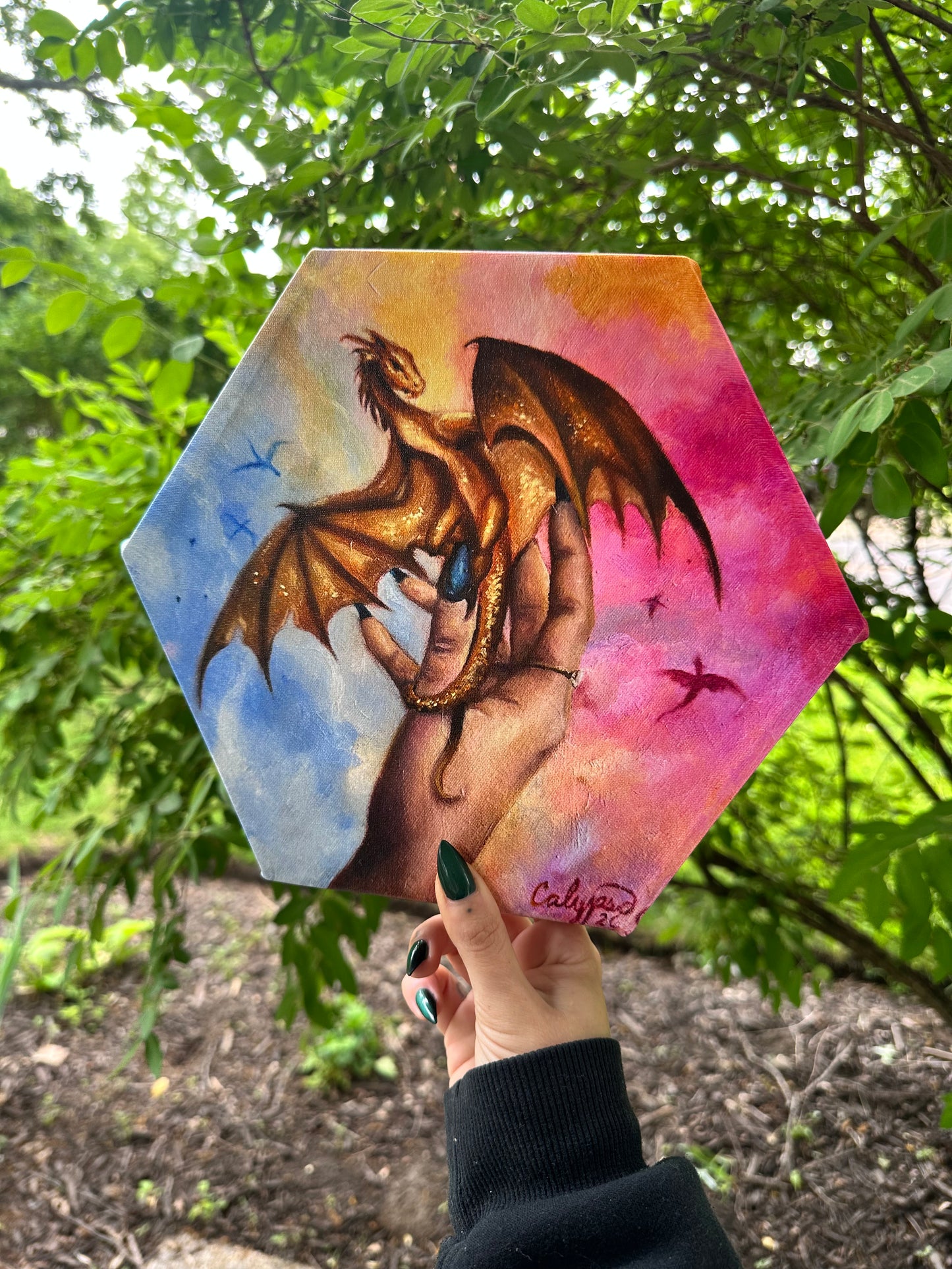 Aura’s Wyvern hexagon print